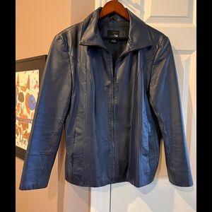 Dark blue L leather jacket in excellent condition.